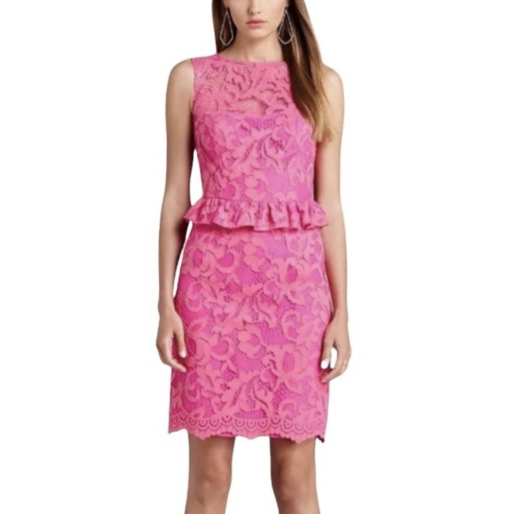 Lilly Pulitzer Hot Pink Lace Peplum Dress XS Summer Cocktail Party - Picture 11 of 11